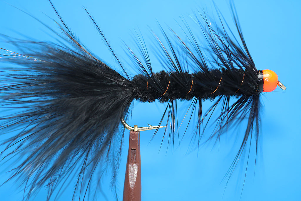 Black Woolly Bugger  W/Flame Orange Bead